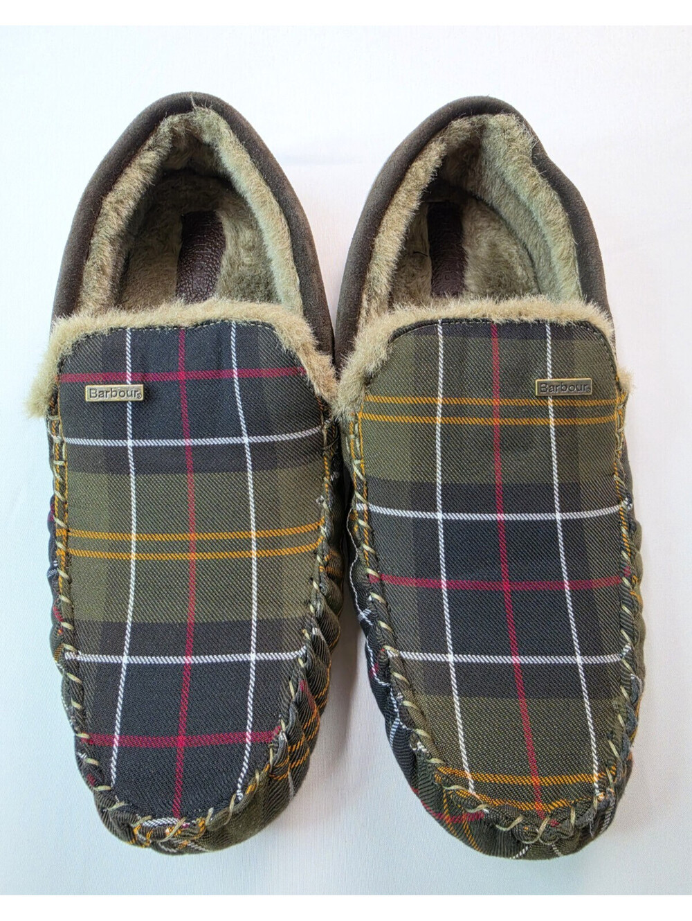 Barbour Monty Shearling Lined Plaid House Shoes Moccasin Slippers Mens Size 11
